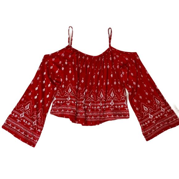 Coachella x H+M off shoulder top, Small boho red bandanna print collaboration - Picture 2 of 9